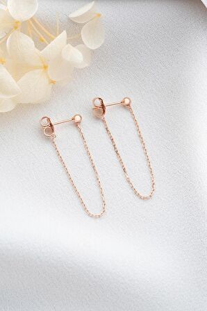925 Ayar Gümüş Zincirli Top Küpe (ROSE)