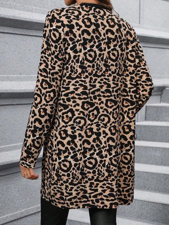 Kadın Uzun Kollu önü Açık Leopar Desenli Modal Ceket