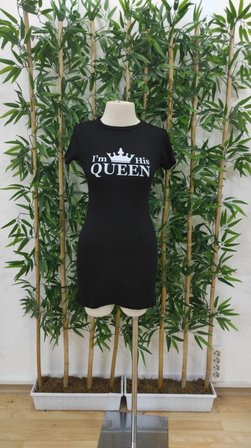 Kadın Kısa Kollu Queen Baskı Iki Iplik Mini Elbise