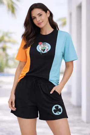 Nakışlı Tişört Şort İkili Takım Oversize Yazlık Kombin - Çok Renkli