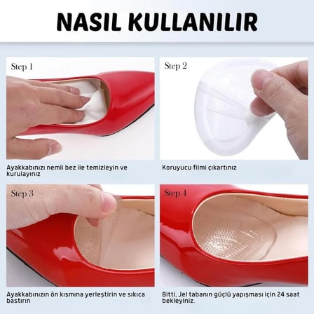 Stiletto İçi Kaydırmaz Jel Ön Tabanlık, Yapışkanlı, Nasır Koruyucu, Şeffaf Silikon Ayakkabı Tabanlığı, 1 Çift, 36-44 Arası