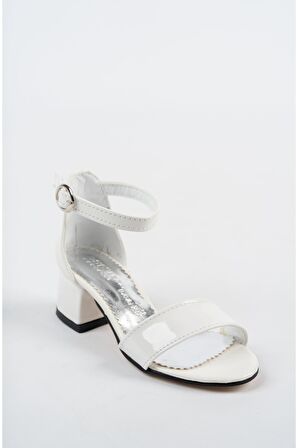 Topuklu Tek Bant Beyaz Kız Çocuk Sandalet