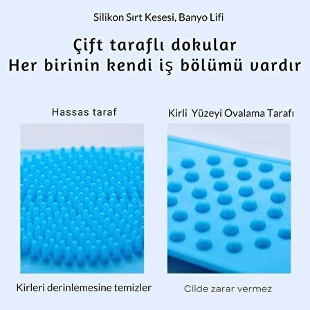 Banyo Sırt Kesesi Çift Taraf Kullanımlı Silikon Duş Lifi Fırçası, Sırt Temizlik Palası, Mor