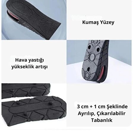 Hava Yastıklı 4,5 ve 3 cm Boy Uzatan , Gizli Topuk Yükselten Siyah Ayakkabı Tabanlığı, Boy Uzatan Tabanlık( 2 Parçalı)