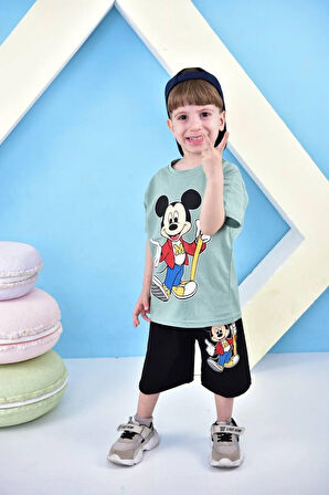 Erkek Çocuk Mickey Mouse Baskılı Şortlu Alt Üst Takım