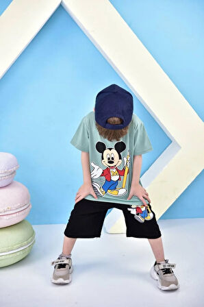 Erkek Çocuk Mickey Mouse Baskılı Şortlu Alt Üst Takım