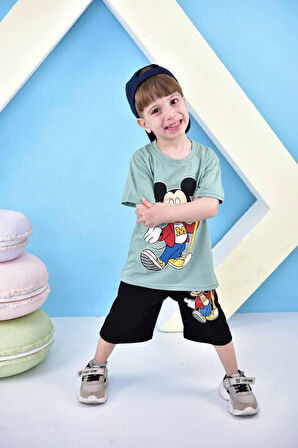 Erkek Çocuk Mickey Mouse Baskılı Şortlu Alt Üst Takım