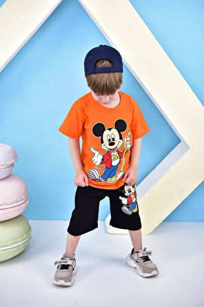 Erkek Çocuk Mickey Mouse Baskılı Şortlu Alt Üst Takım