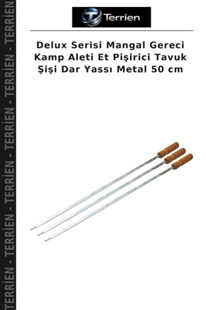 Delux Serisi Mangal Gereci Kamp Aleti Et Pişirici Tavuk Şişi Dar Yassı Metal 50 cm