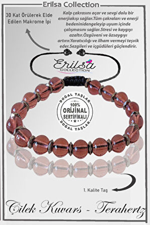 Sertifikalı Silver Fasetli Hematit - Çilek Kuvars Taşı Bileklik - Ayarlamalı