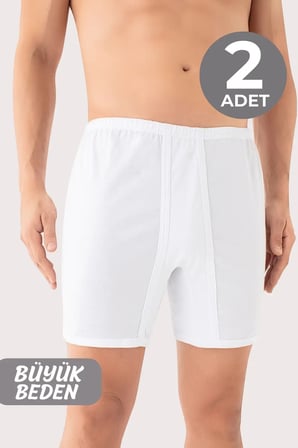 Özel Üretim Düz İç Giyim Yetişkin Büyük Beden Erkek Paçalı Külot Boxer 2'li Paket Beyaz