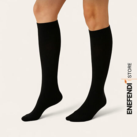 ANNE ÇORABI DİZALTI KALIN SICAK LİKRALI ESNEK YÜNLÜ RAHAT ÇORAP 36-40 SİYAH HEDİYE 