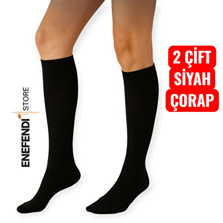 2ÇİFT ANNE ÇORABI DİZALTI KALIN SICAK LİKRALI ESNEK YÜNLÜ RAHAT ÇORAP 36-40 SİYAH HEDİYE 