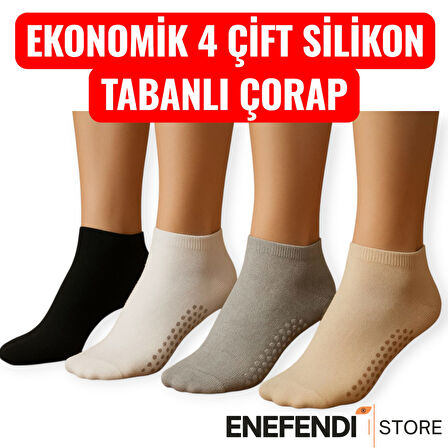 4 Çift Kaydırmaz Unisex Yoga, Pilates, Tavaf Çorabı | Spor Patik Çorap Beyaz|Gri |Siyah |Bej 36-40
