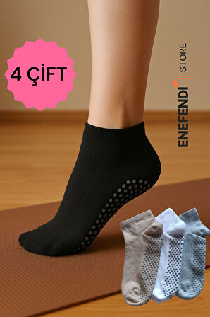 4 Çift Kaydırmaz Unisex Yoga, Pilates, Tavaf Çorabı | Spor Patik Çorap Beyaz|Gri |Siyah |Bej 36-40