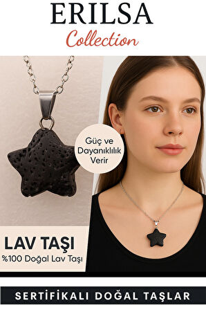 Sertifikalı Yıldız Model Lav Taşı Doğal Taş Kolye – Güç ve Dayanıklılık Taşı