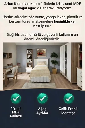 Nefes 2 Kapaklı Çocuk Gardrop | MDF Gövde | Ağaç Ayaklı | Modern ve Dayanıklı Tasarım