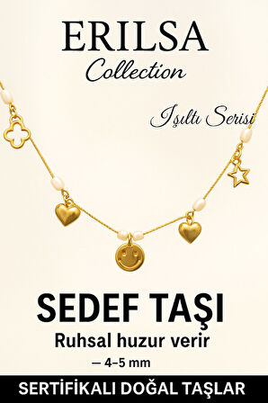 Sertifikalı Gold Sedef Taşı Şans Charm Kolye - Işıltı Serisi