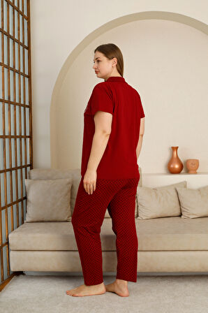 Büyük Beden %100 Pamuk Düğmeli Kadın Pijama Takımı – Rahat ve Şık Gömlek Pijama Tasarımı 