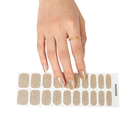 Nude Glitter Jel Tırnak, 20 Adet (2 Kullanım)