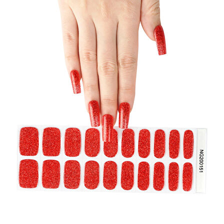 Glitter Red Jel Tırnak 20 Adet (2 Kullanım)