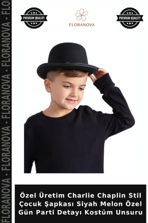 Özel Üretim Charlie Chaplin Stil Çocuk Şapkası Siyah Melon Özel Gün Parti Detayı Kostüm Unsuru