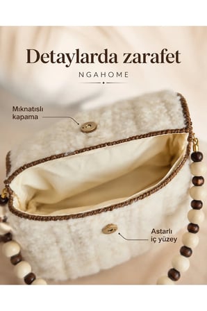 NGAHOME El Yapımı Peluş Kadın Çanta | Ahşap Boncuk Askılı | %100 El Yapımı | Şık Omuz & El Çantası