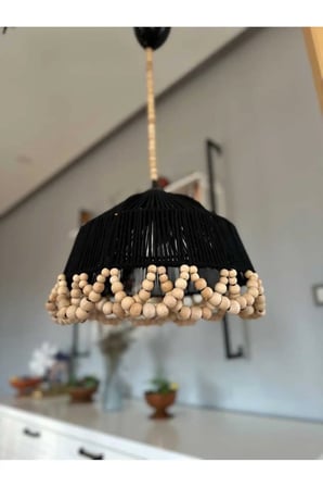 NGAHOME Bohem Sahil Evi El Yapımı Boncuk Sarkıtlı Avize /Siyah (Ampul Hediyelidir.)