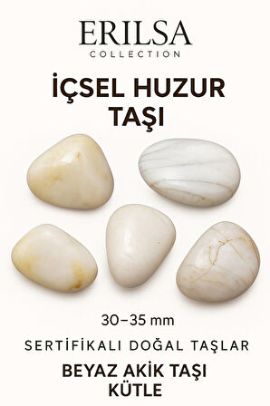 Sertifikalı Tamburlanmış Beyaz Akik Taşı Kütle - El Taşı - Sakinlik, Saflık Günlük Enerji Desteği