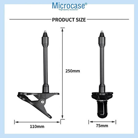 Microcase Kıskaç Tutacaklı 1/4 Vida Girişli Esnek Web Kamera Bebek Kamerası Tutucu - SİYAH AL5013