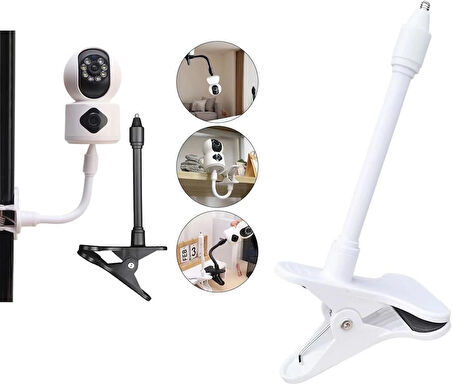 Microcase Kıskaç Tutacaklı 1/4 Vida Girişli Esnek Web Kamera Bebek Kamerası Tutucu - BEYAZ AL5013
