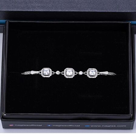 5 mm Kare Zirkon Taşlı 925 Ayar Gümüş Kadın Bileklik