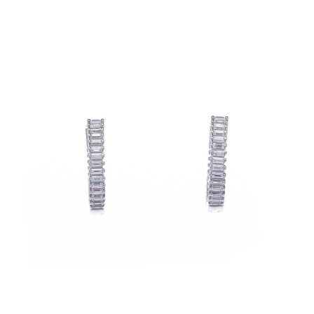 18 mm Halka Baget Taşlı 925 Ayar Gümüş Kadın Küpe
