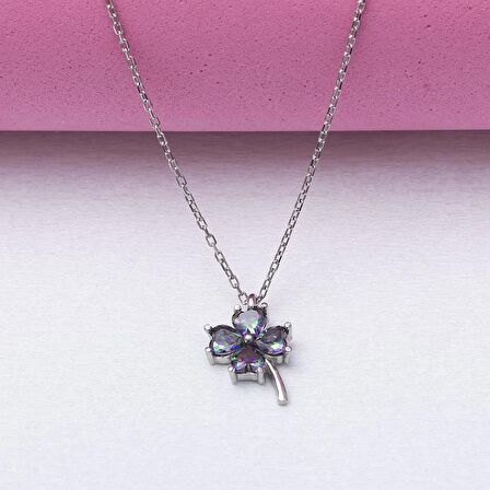 Topaz Taşlı Yonca Model 925 Ayar Gümüş Kadın Kolye  