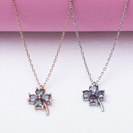 Topaz Taşlı Yonca Model 925 Ayar Gümüş Kadın Kolye  