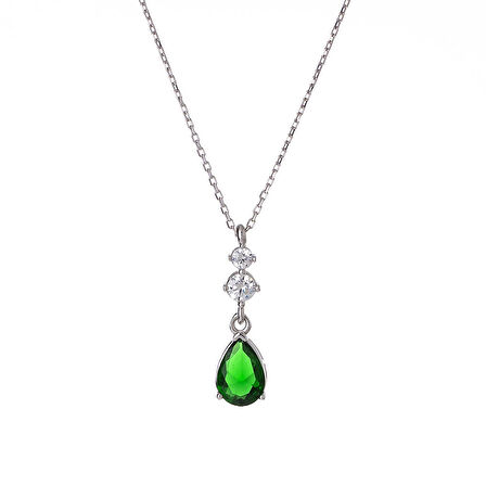Yeşil Damla Model Zirkon Taşlı 925 Ayar Gümüş Kadın Kolye