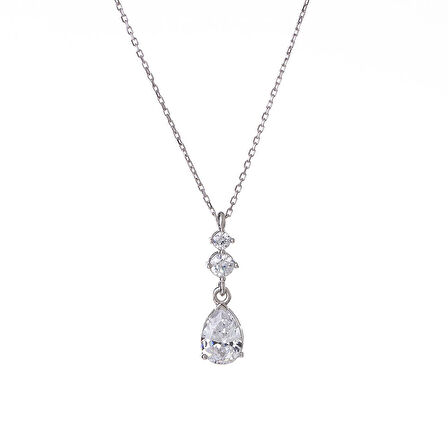 Damla Model Zirkon Taşlı 925 Ayar Gümüş Kadın Kolye