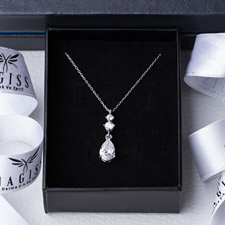Damla Model Zirkon Taşlı 925 Ayar Gümüş Kadın Kolye