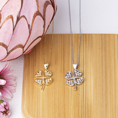 Yonca Model-1 Gold Rengi 925 Ayar Gümüş Kadın Kolye