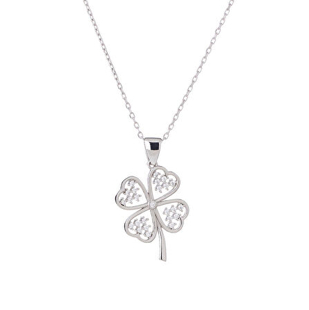 Yonca Model-2 Zirkon Taşlı 925 Ayar Gümüş Kadın Kolye