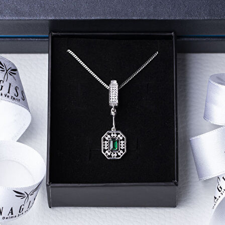 3-5 mm Baget Yeşil Zirkon Taşlı 925 Ayar Gümüş Kadın Kolye