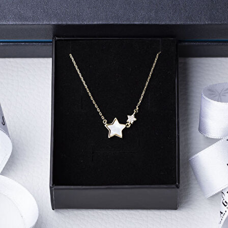 Yıldız Sedef Taşlı Gold Rengi Model 925 Ayar Gümüş Kadın Kolye