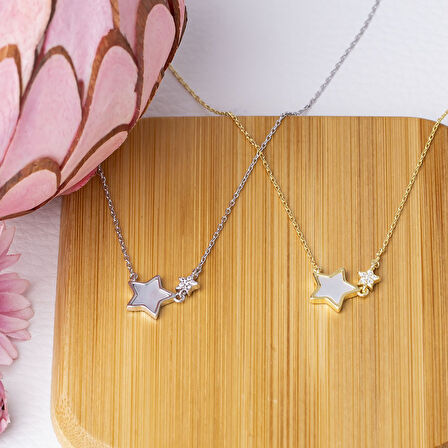 Yıldız Sedef Taşlı Model 925 Ayar Gümüş Kadın Kolye