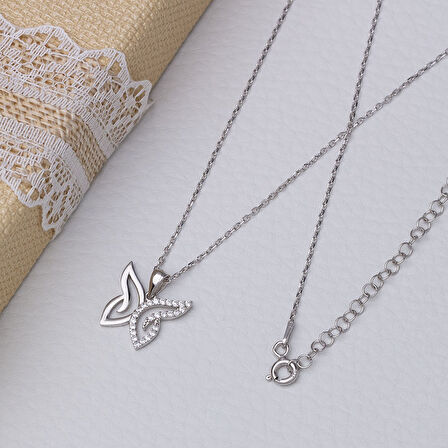 Kelebek Zirkon Taşlı Model-2 925 Ayar Gümüş Kadın Kolye