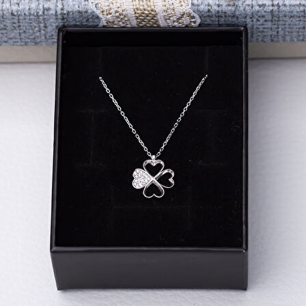 Yonca Kalp Model Zirkon Taşlı 925 Ayar Gümüş Kadın Kolye