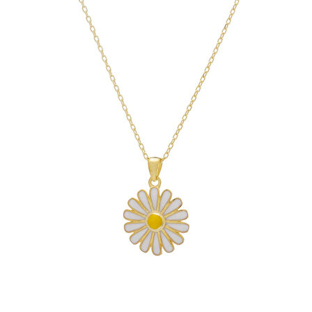 Papatya Mineli Model 925 Ayar Gümüş Gold Rengi Kadın Kolye 