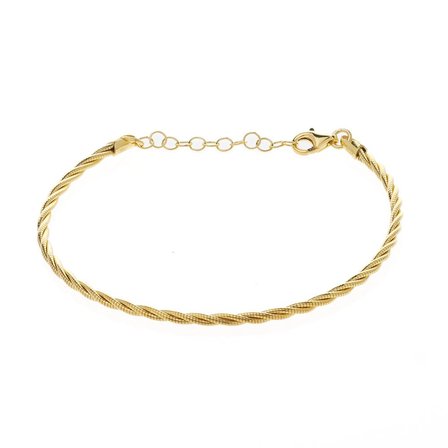 İkili Burgu Model Lazer Kalem İşlemeli Gold Rengi 925 Ayar Gümüş Kadın Bileklik