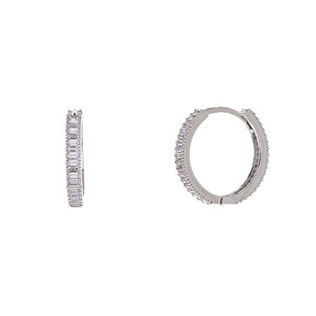 3 mm Baget Taşlı 925 Ayar Gümüş 20 mm Kadın Halka Küpe