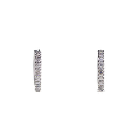 3 mm Baget Taşlı 925 Ayar Gümüş 20 mm Kadın Halka Küpe