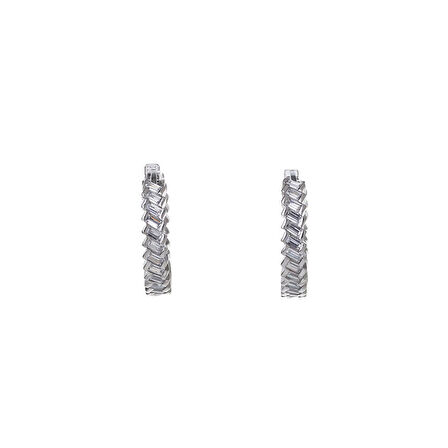 20 mm Çapraz Baget Zirkon Taşlı 925 Gümüş Kadın Halka Küpe
